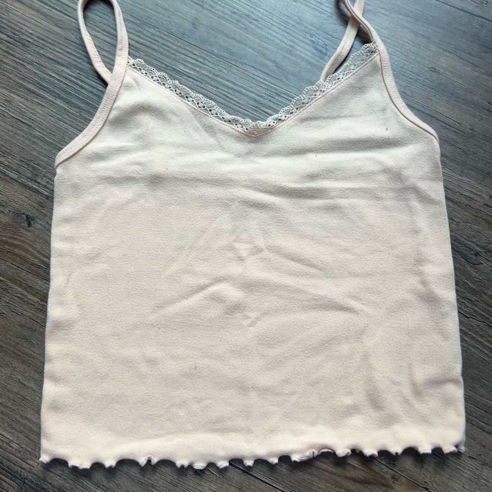 American Eagle Outfitters Cream Fitted Ruffled Camisole